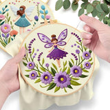 ERKOON Embroidery Kit for Beginners, 2 Set Flower Cross Stitch Set Include Embroidery Cloth Hoops Threads for Craft Lover Hand Stitch with Embroidery Skill Techniques (Angel)