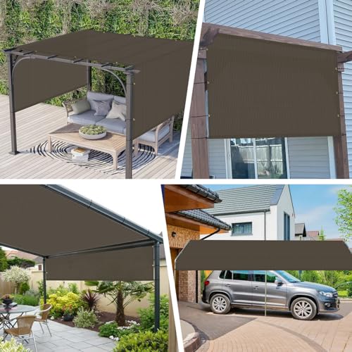 Windscreen4less 8’ x 16’ Universal Replacement Shade Cover Canopy for Pergola Patio Porch Privacy Shade Screen Panel with Grommets on 2 Sides Includes Weighted Rods Breathable UV Block Brown