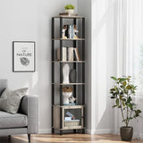 TUTOTAK 6-Tier Greige Narrow Bookcase with Door for Small Spaces TUTOTAK