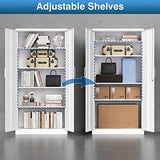 PEUKC Metal Garage Storage Cabinet, 71-inch Tall Storage Cabinet with Adjustable Shelves & Locking Doors, Tool Cabinets for Garage,Office,Home,School,Gym Storage (White) PEUKC