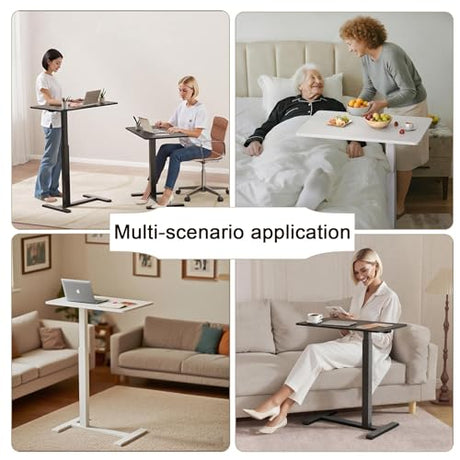 AspenLoft Overbed Bedside Table with Wheels,Rolling Standing Desk Adjustable Height,Pneumatic Mobile Laptop Desk Computer Cart,Rolling Side Table for Home Office,Classroom,Black AspenLoft