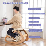 MoomJiee Ergonomic Kneeling Chair,Adjustable Rocking Knee Chair for Home Office,Wooden Office Chair for Back Pain Relief, Beige MoomJiee