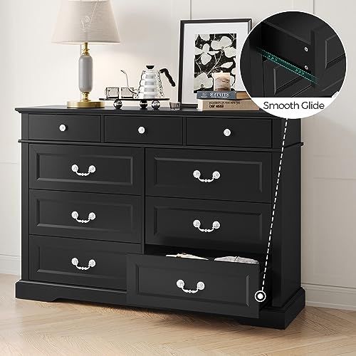 LINSY HOME Farmhouse 9 Drawers Dresser Chests for Bedroom, Wood Dresser Wide Chest of Drawers, Storage Dressers Organizer for Bedroom, Living Room,Hallway, SGS Certified - WoodArtSupply