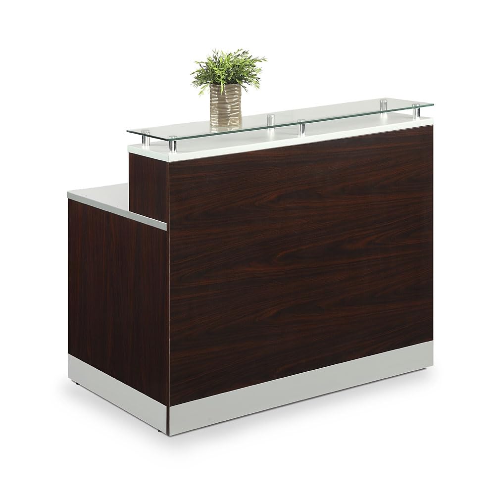 NBF Modern Reception Desk with Counter, Front Desk, Retail Checkout Counter, Office, Lobby, Salon, Store, 63" W x 32" D, White nbf signature series