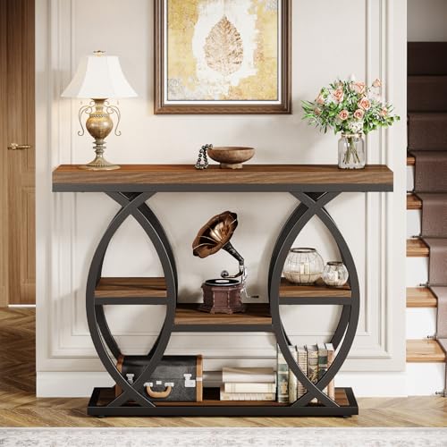 Tribesigns 39.4" Console Table, Industrial 4-Tier Sofa Table Entryway Table with Storage Shelves, Narrow Wood Accent Tables with Metal Frame for Small Spaces, Hallway, Foyer, Rustic Brown Tribesigns