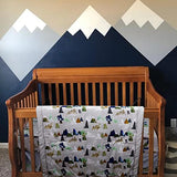 TANOFAR 4 Piece Crib Bedding Set for Boys, Infant & Toddler Nursery Bed Set with Crib Skirt, Quilt, Crib Sheet and Diaper Stacke, Standard Size Soft Baby Bed Set (Grey Mountain) TANOFAR
