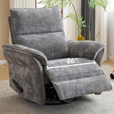 Rhevoy Oversized Glider Rocker Recliner, 26" Extra Wide 360° Swivel Nursery Recliner with Adjustable Headrest, Chenille Rocking Nursery Chair with Overstuffed Armrest, Lumbar Support, Dark Grey