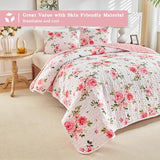UOZZI BEDDING Floral Quilt Set 2 Pieces Twin Size White Pink Flower Soft Microfiber Lightweight Summer Reversible Coverlet Bedspread for All Season -1 Quilt 88 * 88 + 1 Pillow Sham UOZZI BEDDING