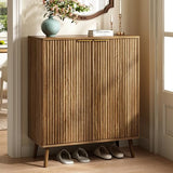 Sscaktu Fluted Shoe Cabinet with Doors, 5-Tier Shoe Storage Cabinet with Adjustable Shelves, Wooden Freestanding Shoe Organizer Shoe Cabinet for Entryway,Hallway,Living Room, Natural Oak Sscaktu