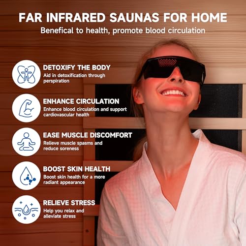 RESTISLAND Full Spectrum Infrared Sauna, 1 Person Home Infrared Sauna with Red Light Therapy, Indoor Canadian Hemlock Wood Dry Saunas Room,1178w/120v, Foot Warmer, 7 Heating Panels, Bluetooth Speakers RESTISLAND
