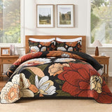 Andency Floral Boho Quilt King Size Bedding Set Black, 3 Pieces Farmhouse Flower Botanical Summer Bedspreads with 2 Shams, Soft Reversible Lightweight Microfiber Coverlet Set for All Season, 106"x96" Andency