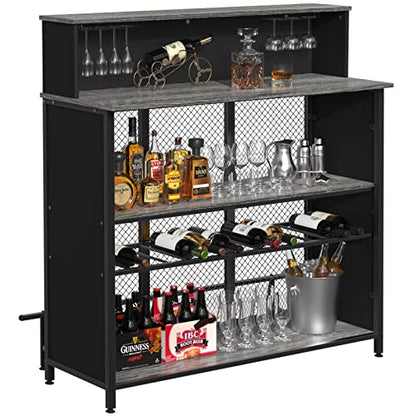 GDLF Vintage Grey Home Bar Unit with Ample Storage and Footrest - WoodArtSupply