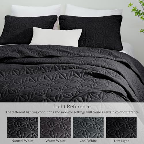 Whale Flotilla California King Quilt Bedding Set, Soft Black Oversized Bedspreads Quilts Cal King Size for All Seasons, 3 Pieces Lightweight Geometric Star Pattern Coverlet Whale Flotilla