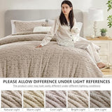 Homelike Moment Fluffy Comforter Set Queen Size, Beige Warm Fleece Comforter Full Size Bed Set for Winter 3 Piece Homelike Moment