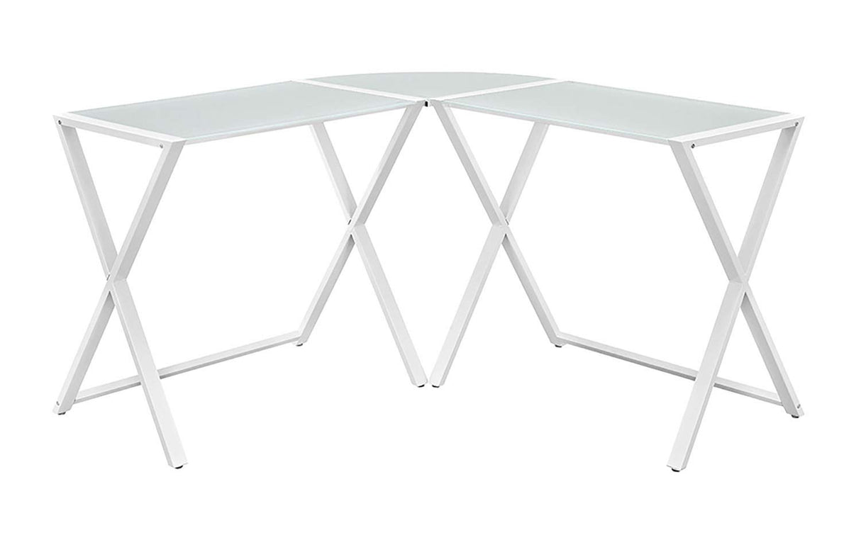 Walker Edison Wright Modern X Leg Glass Top Corner Computer Gaming L Shape Desk Home Office, 51 Inch, White Walker Edison