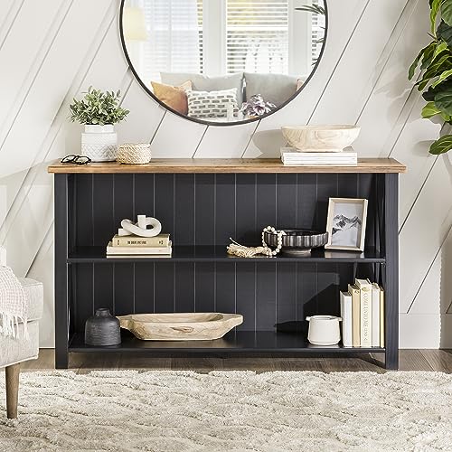 Walker Edison Farmhouse Wood Bookcase with 2 Fixed Shelves - 52 Inch, Black Storage Cabinet for Home Office Walker Edison