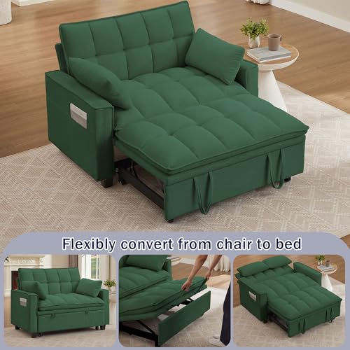 Portaforta Sleeper Sofa with Pull Out Couch Bed, 48" Convertible Pull-Out Sofa Bed Chair, 3-in-1 Futon Couch with Reclining Backrest and Side Pockets for Living Room Bedroom Apartment, Green Portaforta