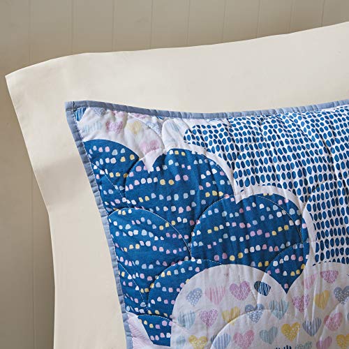 Intelligent Design Kids Reversible Cotton Quilt Set - Vibrant Fun, Playful Print, All Season Children Bedding Coverlet Bedspread, Decorative Pillow, Bedroom Décor, Twin, Cloud Blue 4 Piece Intelligent Design