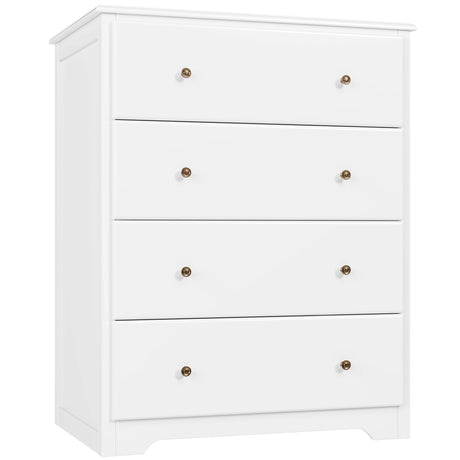 HOUSUIT White Dresser, 4 Drawer Dressers Chest of Drawers, Modern Tall Dresser, Wood Drawer Chest Storage Cabinet for Living Room, Hallway, Entryway, Home Office, Ivory White HOUSUIT