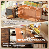 PRAISUN 61" L Shaped Desk with Power Outlets and USB-C Port, Reversible Computer Corner Office Desk with 4 Fabric Drawers and 2 Height-Adjustable Shelves, Large for Gaming Writing Study, Rustic Brown PRAISUN