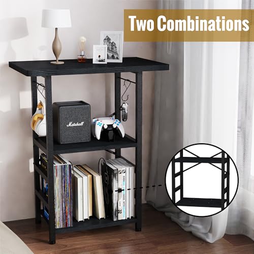 YAKANJ Record Player Stand with Extended Desktop,Large Record Player Table with Vinyl Storage,Turntable Stand with Record Holder Vinyls Display Shelf for Music Room Studio,Modern Black YAKANJ