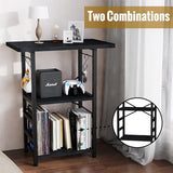 YAKANJ Record Player Stand with Extended Desktop,Large Record Player Table with Vinyl Storage,Turntable Stand with Record Holder Vinyls Display Shelf for Music Room Studio,Modern Black YAKANJ