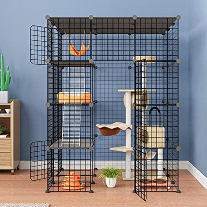 Eiiel Large Cat Cage, Cat Enclosures Indoor with Balcony, DIY Cat Playpen Detachable Metal Wire Kennels Crate 3x3x4 Large Exercise Place Ideal for 1-3 Cat - WoodArtSupply