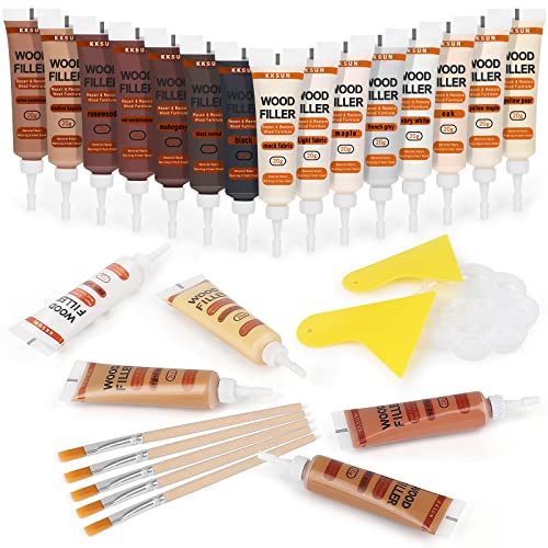 CHUKCHI Wood Furniture Repair Kit, 28 Piece Set Wood Filler Repair Kit Furniture Scratch Hole Restorer with Scraper, Brushes, Palette for Repairing CHUKCHI