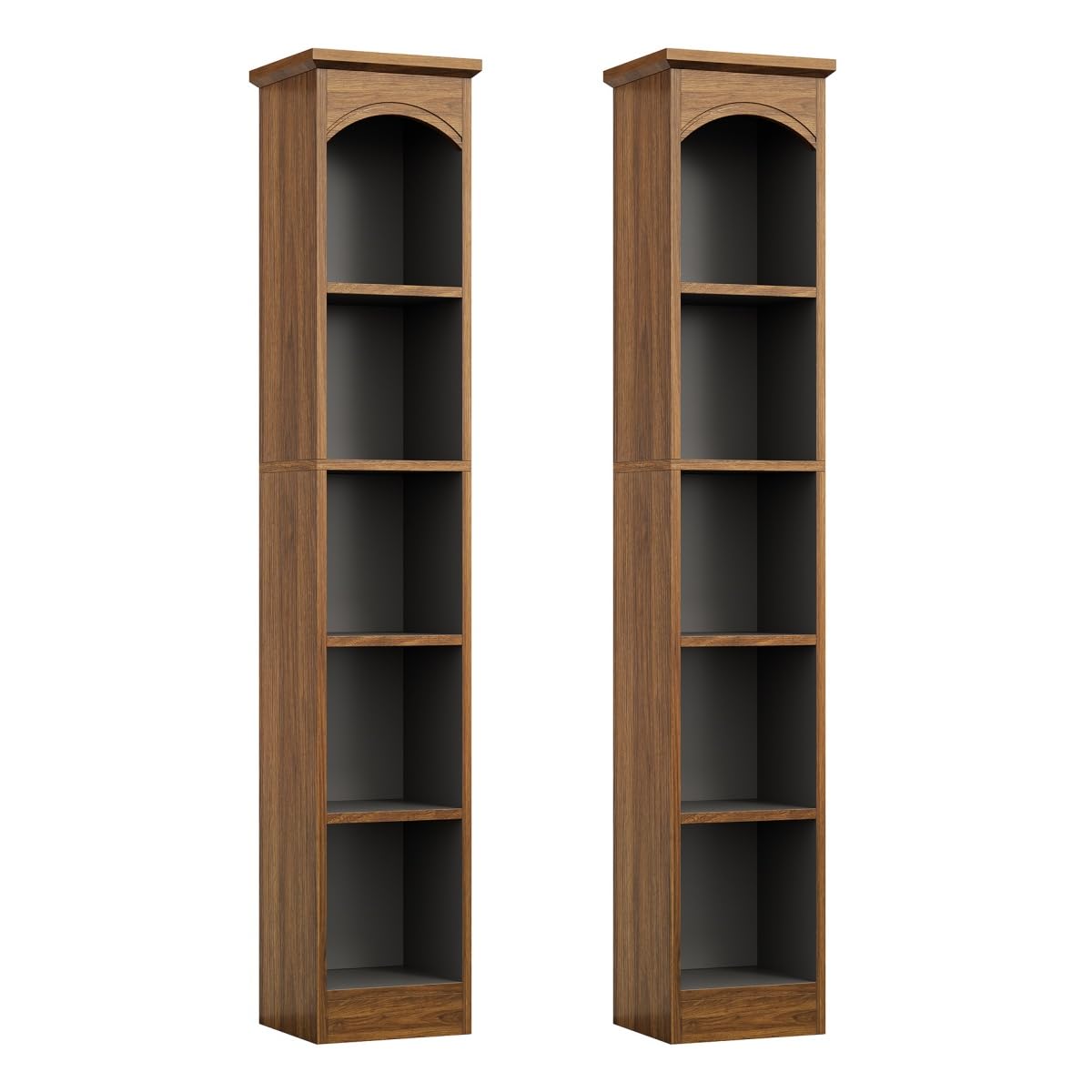 LITTLE TREE 70.9" Tall Bookcase, 5-Tier Open Bookcase with Cubes, Wood Bookshelf with Storage Space, Freestanding Narrow Bookcase for Home Office, Brown, 2 Pack LITTLE TREE