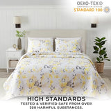 Great Bay Home Floral King Quilt Set with Shams, Yellow Floral Bedding Set, All-Season, Lightweight Bedspread. Reversible. Farmhouse Bedding. (King, Helene) Great Bay Home