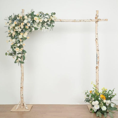 LANAZU 7.4ft Natural Birch Wood Wedding Arch, Square Backdrop Stand, Photography Stand, Rustic Wedding Arbor Decor, Wedding Backdrop, Ceremony Arch LANAZU