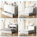 CECER Queen Size Murphy Bed with Storage & Charging Station,Multi-Functional Murphy Cabinet Bed with Mattress Included for Bedroom/Guest Room/Small Space,Easy Assembly -White CECER
