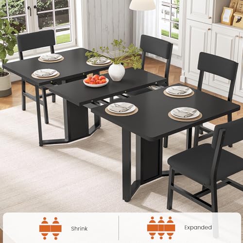 Itaar 5-Piece Dining Table Set for 4-6 People, 63" Extendable Kitchen Table and 4 Cushion Chairs, Dining Room Table with MDF Board & Metal Frame for Small Space, Easy Clean, Black Itaar