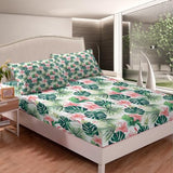 Feelyou Palm Leaf Sheet Set King Size Kids Flower Floral Palm Tree Print Sheets with Deep Pocket Fitted Sheet for Boys Girls Teens Botanical Nature Theme Bed Sheets Set Summer Nature Theme Bedding Set Feelyou