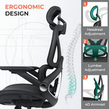 CAPOT Ergonomic Mesh Office Chair, Adjustable Lumbar High Back Desk Chair 400lbs, 4D Flip-up Arms, 3 Tilt Backrest, 3D Headrest, PU Wheels, Swivel Rolling Computer Chair for Long Desk Work - Black CAPOT