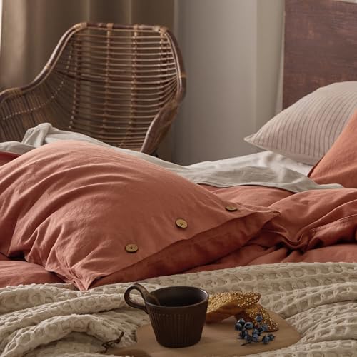 Bedsure Linen Duvet Cover King - Linen Cotton Blend Bedding Set, Soft & Cozy, 3 Pieces, 1 Duvet Cover 104x90 Inches and 2 Pillowcases, Burnt Orange Color Cooling Bedding, Comforter Sold Separately Bedsure