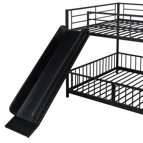Harper & Bright Designs Full Over Full Metal Bunk Bed with Slide, Heavy Duty Bunk Bed with Small Door, Fence and Ladder for Girls Boys, Black Harper & Bright Designs