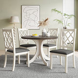 Merax Mid-Century 5-Piece Round Dining Table Set for 4, Solid Wood Kitchen Table with Upholstered Chairs for Small Spaces, Brown Table and Gray Chairs Merax