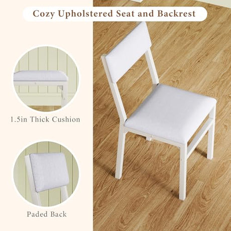 7-Piece Dining Table Set for 4-6, Extendable Kitchen Table Cushion Chairs Set of 6 with 6 Chairs, Rectangle Dining Table with Metal Frame & MDF Board, Folding for Small Apartment Saving Space, White HUAHUU