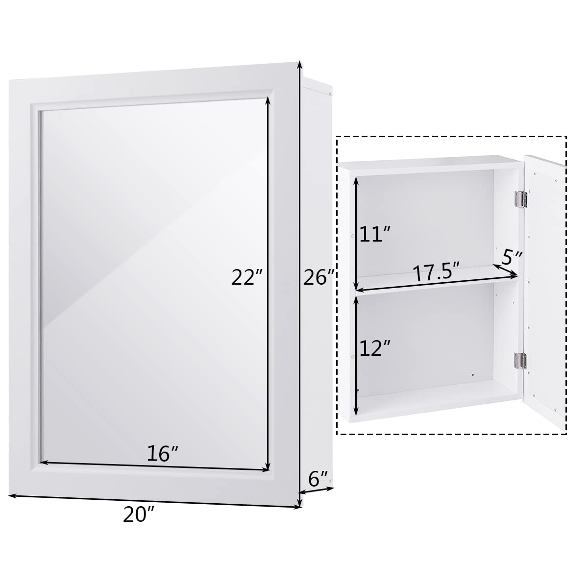 Tangkula Mirrored Bathroom Cabinet, Wall Mount Storage Organizer, Medicine Cabinet with Single Doors - WoodArtSupply