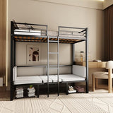 PVWIIK Twin Size Loft Bed with Drawer and Desk & Table Sets Transformable,Metal Sturdy Bed Frame w/Wood Slats Support for Dorm,Bedroom,Guest Room,Twin Over Twin Bunk Bed,Black PVWIIK