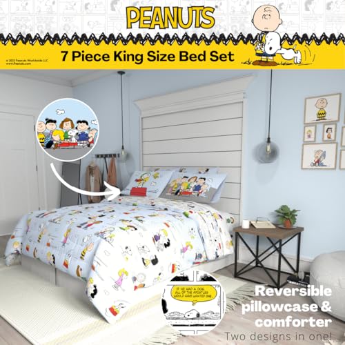 Peanuts® Charlie Brown, Snoopy & Gang Bedding, 7 Piece Super Soft Cozy Reversible Comforter and Sheet Set with Sham, King, (100% Official Licensed Product) by Franco Collectibles Franco