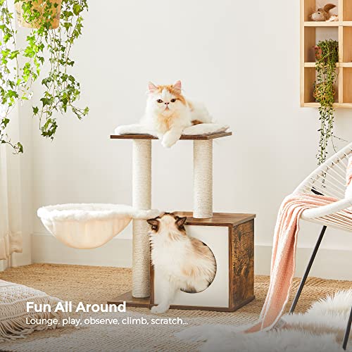 FEANDREA WoodyWonders Small Cat Tree for Kittens, Modern Cat Tower for Indoor Cats, Cat Condo with Scratching Posts, Removable Washable Cushions, Rustic Brown UPCT122X01 - WoodArtSupply