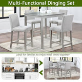 KEIKI 5-Piece Counter Height Dining Table Set with Square Table and 4 Upholstered Chair, for 4 Person, Modern Crystal Decoration Wooden Table Set, Easy Assembly, for Kitchen, Dining Room, Silver Grey KEIKI