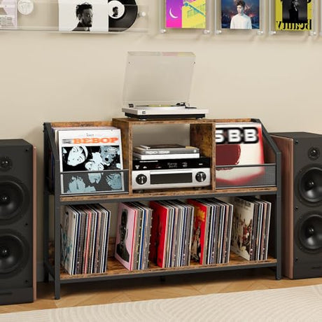 CHOEZON 43" Vinyl Record Storage Holder, Large Record Player Table, Holds up to 400 Albums, Vinyl Record Player Display Stand, Removable Dividers, for CD, Audio Equipment Storage, Rustic Brown TCW77BF CHOEZON