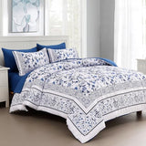 Dobuyly Floral Queen Comforter Set, 7 Piece Bed in a Bag Queen Size Blue Flowers on White Botanical Bedding Set, Soft Microfiber Bedding Comforter Sets with Sheets for All Season Dobuyly