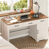 Vabches Farmhouse 55" Executive Desk,Computer Desk with 3 Drawers and Storage Cabinet,Home Office Desk for Work and Study Vabches