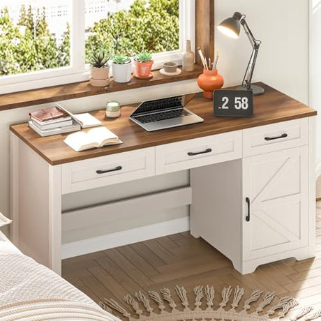 Halitaa Farmhouse 55" Executive Desk,Computer Desk with 3 Drawers and Storage Cabinet,Workspace for Home Office and Study. Halitaa