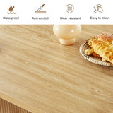 70.8 Inch Kitchen Dining Table for 4-6 People, Oval Kitchen Table with Wood Strip Base, Modern Farmhouse Large Round Dining Room Tables for Living Room (Natural) weselon