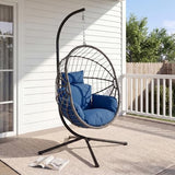 DoubleTT Hanging Egg Chair with Stand - 350lbs Capacity Outdoor Patio & Indoor Living Room Furniture, Waterproof PE Rattan Wicker Swing Seat with Cushion, Foldable Seat for Garden, Balcony, Backyard